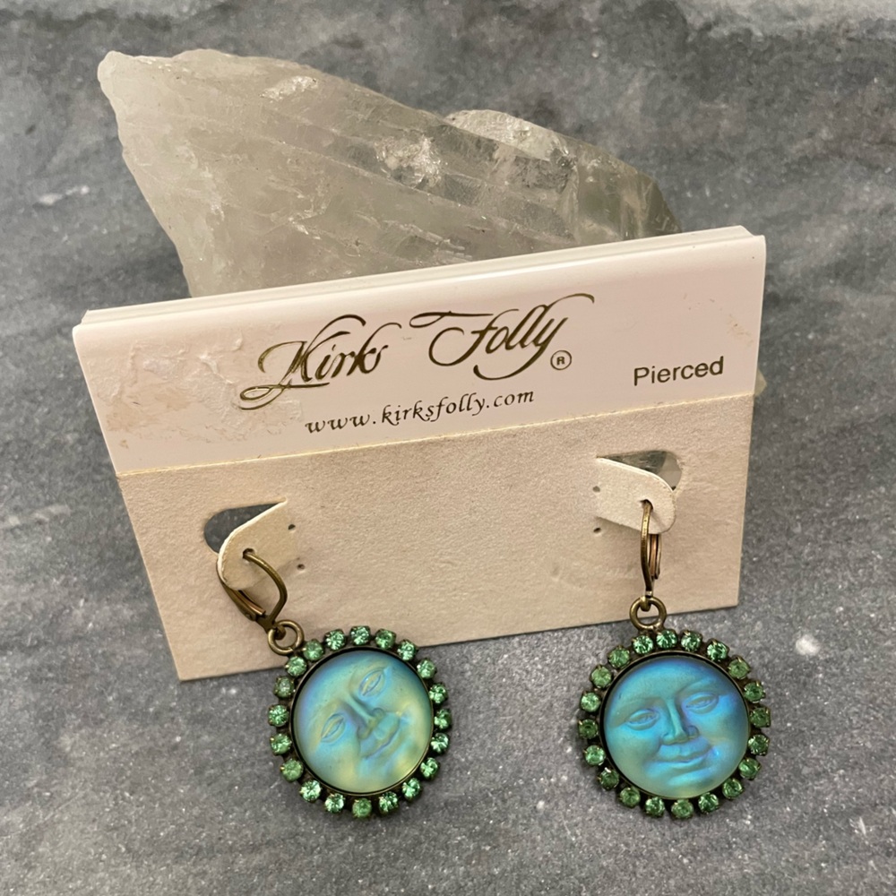 Kirks Folly Blue Moon Earrings with Green Accents